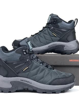 Merrell waterproof серые термо кроссовки высокие мерол теплые осенние зимние евро зима водонепроницаемые отменное качество ботинки сапоги