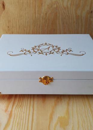 Скринька для прикрас tm wooden organizer "golden-white slim" білий jb0133 фото
