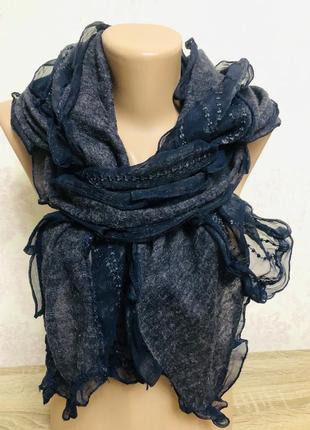 Шарф синий длинный идальный