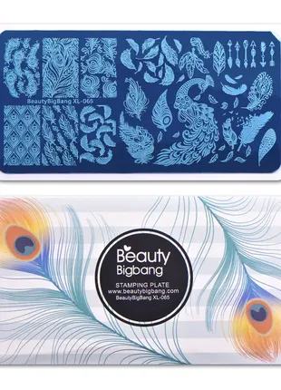 Пластина для стемпінгу beautybigbang xl-065 пір'я, павич, стріли для декору нігтів2 фото