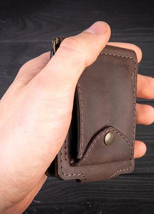 Мужской зажим для денег с монетницей на кнопке из натуральной кожи pocket коричневый...