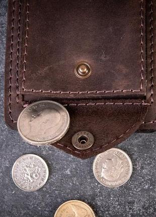 Мужской зажим для денег с монетницей на кнопке из натуральной кожи pocket коричневый...