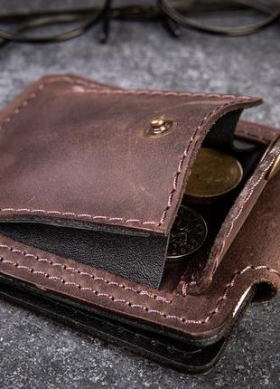 Мужской зажим для денег с монетницей на кнопке из натуральной кожи pocket коричневый...