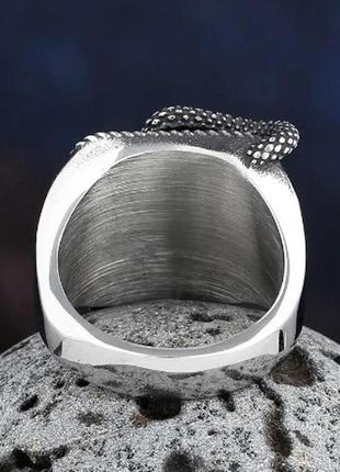 Кільце печатка перстень чоловіче сталеве black snake з медичної неіржавної сталі з чорним каменем і змією5 фото