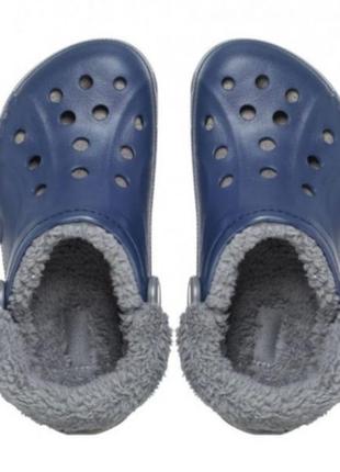 crocs ice classic baya lined fuzz-strap clogs unisex navy/bright grey сині/сірі шльопанці крокс2 фото