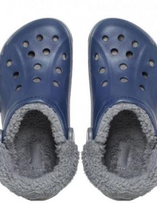 Crocs classic baya lined fuzz-strap clogs unisex navy/bright grey синие/серые шлепанцы крокс2 фото