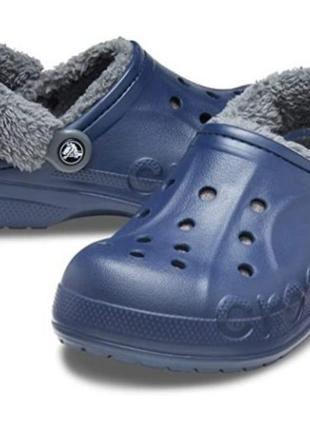 Crocs classic baya lined fuzz-strap clogs unisex navy/bright grey синие/серые шлепанцы крокс3 фото