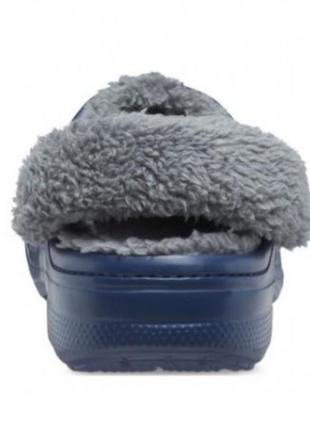 Crocs classic baya lined fuzz-strap clogs unisex navy/bright grey синие/серые шлепанцы крокс4 фото