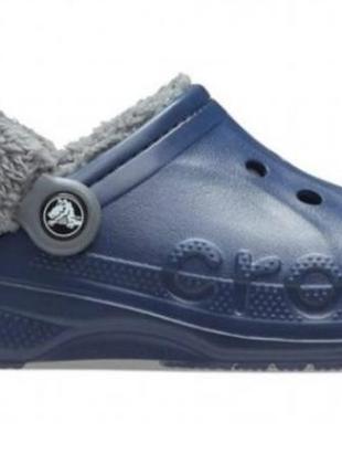 Crocs classic baya lined fuzz-strap clogs unisex navy/bright grey синие/серые шлепанцы крокс5 фото