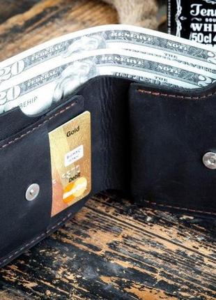 Мужской кошелек из натуральной кожи с монетницей на молнии hudson blk черный7 фото