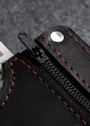 Мужской кошелек из натуральной кожи с монетницей на молнии hudson blk черный5 фото