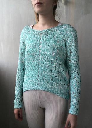 Бирюзовый свитер свитер свитер женский с пайетками кофта на осень весну3 фото