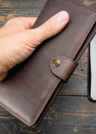 Клатч мужской из натуральной кожи портмоне на кнопке long wallet menstuff brwn коричневый9 фото