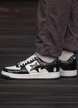 Мужские кроссовки bape sk8 sta patent black white 40-41-43-44-45