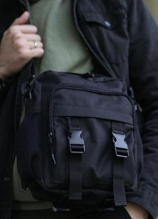 Мужская сумка черная через плечо cod black из ткани мк3 фото
