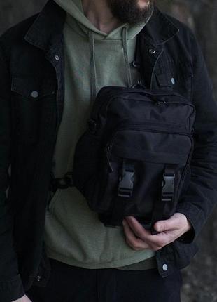 Мужская сумка черная через плечо cod black из ткани мк6 фото