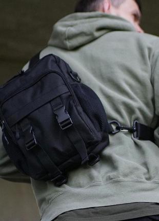 Мужская сумка черная через плечо cod black из ткани мк5 фото
