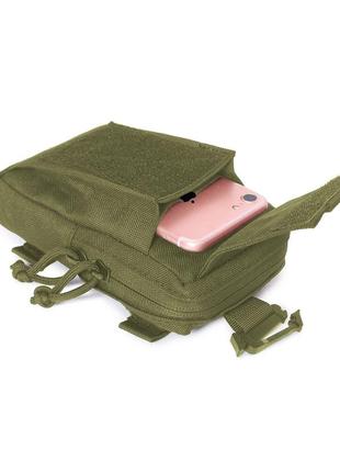 Сумка подсумок чехол для телефона на лямку рюкзака shoulder или на пояс зеленая олива с системой molle4 фото