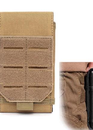 Тактический подсумок чехол вертикальный phone pouch органайзер песочный coyote для телефона сумка с molle3 фото