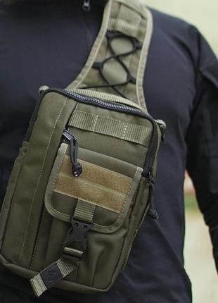 Чоловіча тактична сумка через плече stormbag зелена олива з тканини а4 фото