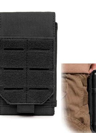 Тактичний підсумок чохол вертикальний phone pouch чорний органайзер для телефону сумка з molle5 фото