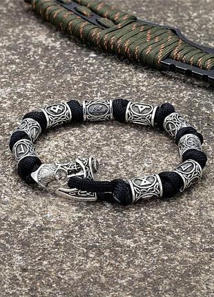 Браслет мужской из паракорда и стали vikings axes черный с датским топором 16-18 см