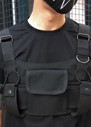 Мужская сумка-разгрузка stryker жилет на грудь тактическая черная из ткани t5 фото