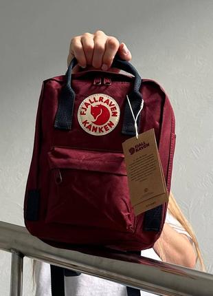 Рюкзак fjallraven kanken mini rainbow, портфель канкен мини, міні, бордовий , з темно синіми ручками , синими, 7 л