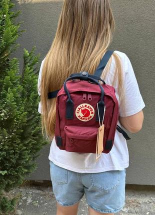 Рюкзак fjallraven kanken mini rainbow, портфель канкен мини, міні, бордовий , з темно синіми ручками , синими, 7 л2 фото