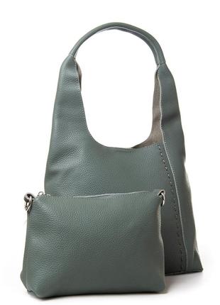 Жіноча сумка-хобо з клатчем із натуральної м'якої шкіри alex rai 1558 зелена1 фото
