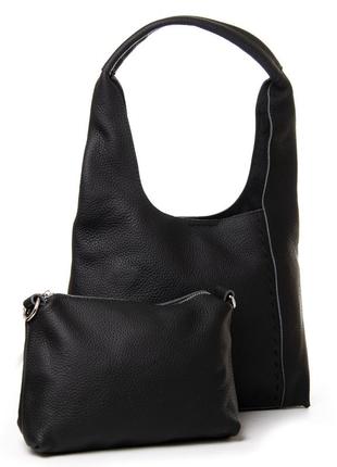 Женская сумка-хобо с клатчем из натуральной мягкой кожи alex rai 1558 черная1 фото