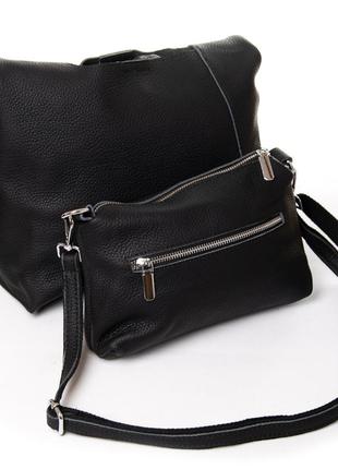 Жіноча сумка-хобо з клатчем із натуральної м'якої шкіри alex rai 1558 чорна3 фото