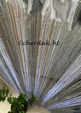 Штори нитки кісея "дощ" з люрексом № 1-7 сіро-білий, 3.0-2.9 м2 фото