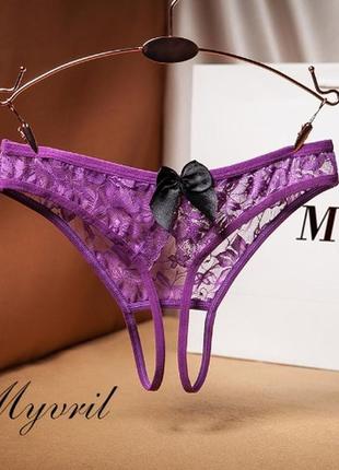 Еротичні трусики з розрізом фіолетові - розмір 42-46, резинка до 88см