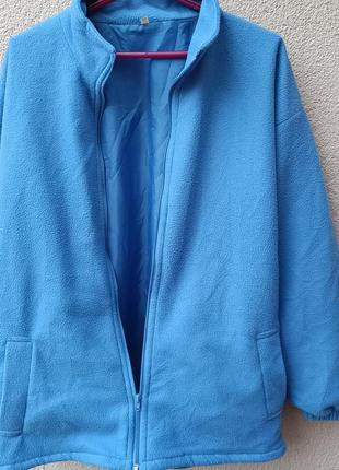 Теплая флисовая куртка на молнии флиска голубая 50-54 г.1 фото