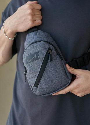 Сумка слинг мужская nike серая меланж | сумка небольшая повседневная барсетка через плечо найк1 фото