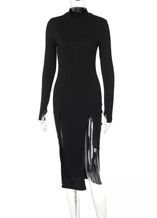 Платье черное с разрезами, размер s (42), бюст 84см, бедра 94см, длина 110см4 фото