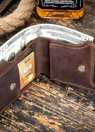 Мужской кожаный кошелек с монетницей на молнии hudson brwn коричневый с отделением для карт5 фото