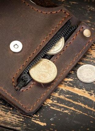Мужской кожаный кошелек с монетницей на молнии hudson brwn коричневый с отделением для карт8 фото