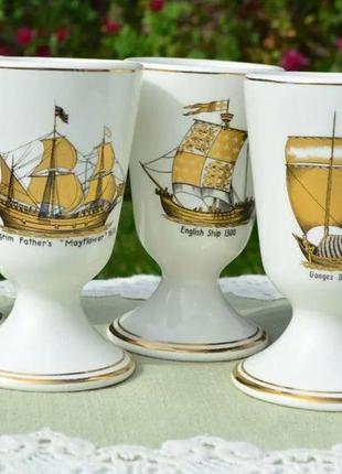 Склянка з щільної порцеляни з зображенням старовинних кораблів