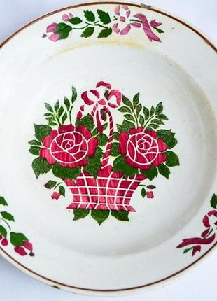 Антикварная тарелка,миска,цветы! буковина,1920-40!1 фото