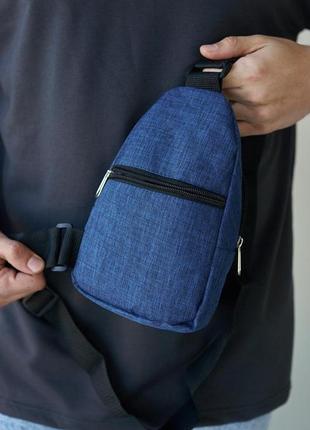 Сумка слинг мужская fila синяя меланж | сумка небольшая повседневная барсетка через плечо фила2 фото