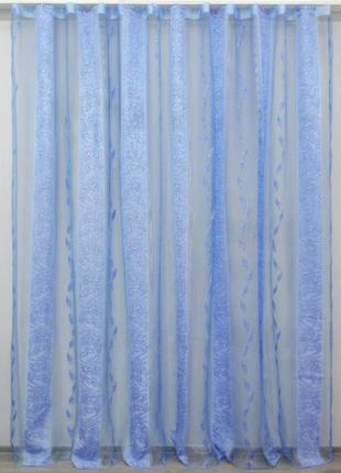 Тюль органза декорований нейлоновою вишивкою. колір блакитний3 фото