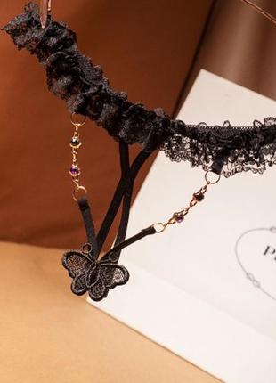 Еротичні трусики з метеликом чорні унісекс - розмір універсальний, (на резинці)1 фото