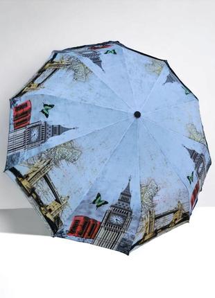 Складана жіноча парасолька bellissimo, напівавтомат із системою антивітер, принт біг-бен (башня єлизавети)
