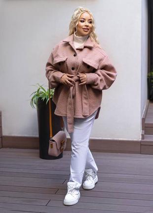Женская куртка пальто с поясом букле барашек 🍂 большие размеры батал3 фото