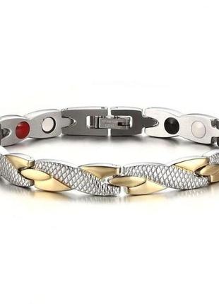 Магнитный браслет с германием серебристо-золотистый  20,5 см