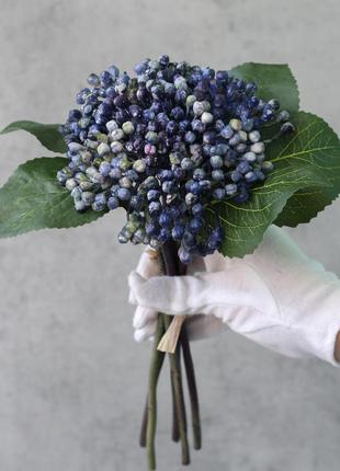 Искусственный букет бутонов гортензии, цвет синий 29см. цветы премиум-класса для интерьера, декора, фотозон
