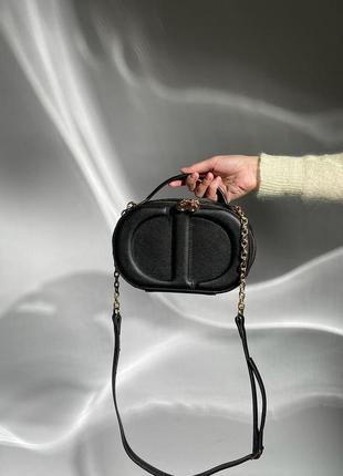Черная женская сумка christian dior sugnature oval camera textile3 фото