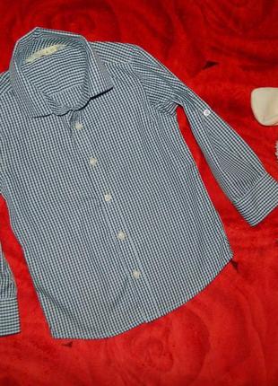 Рубашка детская новая голубая в мелкую черную клеточку на мальчика 3-4 года mish boys